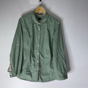 Talbots Green White Stripe Collar Button Down 24W